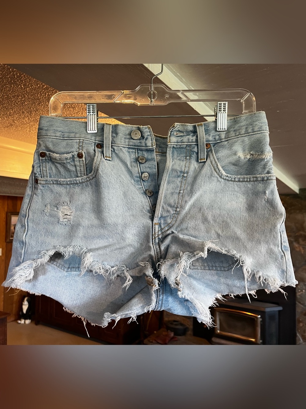 Levi's Light Blue Distressed Denim Cutoff Shorts